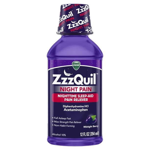 Vicks ZzzQuil Nighttime Pain Reliever Sleep Aid Liquid, 12 fl oz