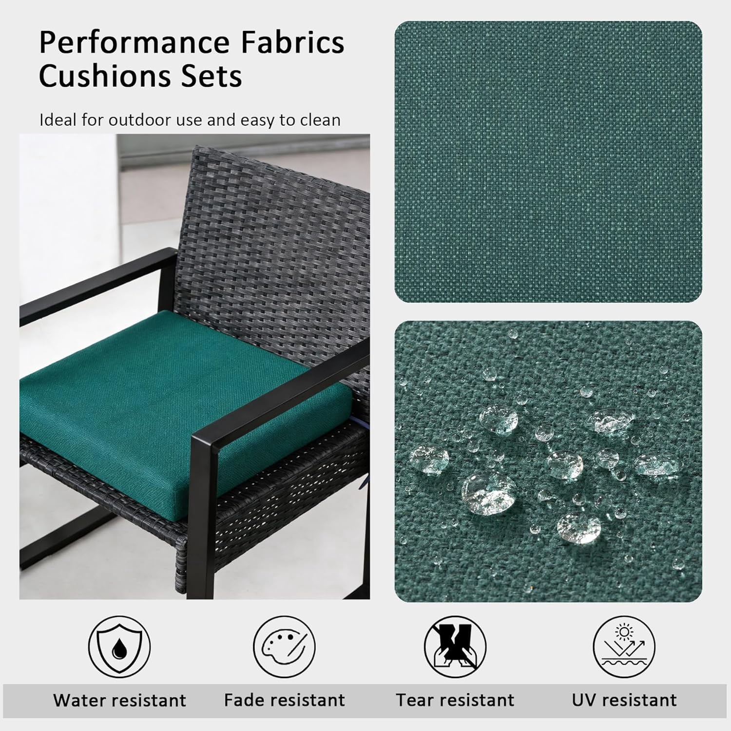 Outdoor Chair Cushions Set of 4,350GSM Fabric,Water-Resistant UV Resistant Weather Resistant with YKK Zippers, Square Corner Patio Chair Cushions with Ties, 20"x20"x3.1",Deep Teal