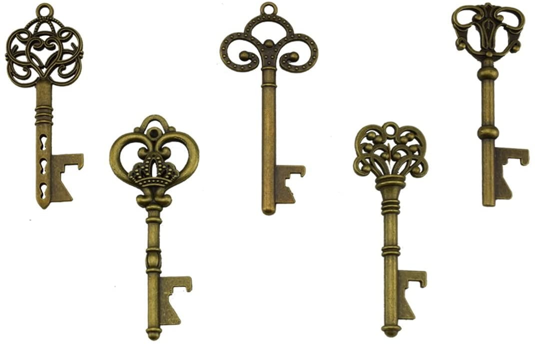 Large Skeleton Key BOTTLE OPENERS Assorted Mix Bronze Rustic Wedding Favor 7 Key 