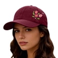 thumbnail image 4 of Helii Washed Cotton Embroidered Flower Baseball Cap Dad Hat: Soft 6 Panel Curved Brim Sun Hat for Women Men Adjustable Floral Sports Cap Wine,One Size, 4 of 4