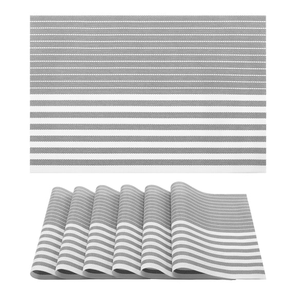 Placemats Set of 6 Plastic Placemats for Kitchen Dining Table Decor Table Placemats Wipeable Table Mat with Stripe Pattern Light Gray 17.7*11.8inch