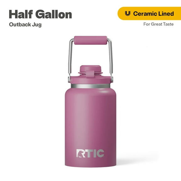 RTIC Half Gallon Ceramic Lined Insulated Outback Water Bottle Jug, Leak Proof, Orchid
