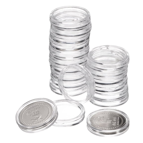 Uxcell 20 Pcs 20.5mm Silver Dollar Coin Holders Plastic Coin Covers Acrylic Clear Round Coin Collection Supplies