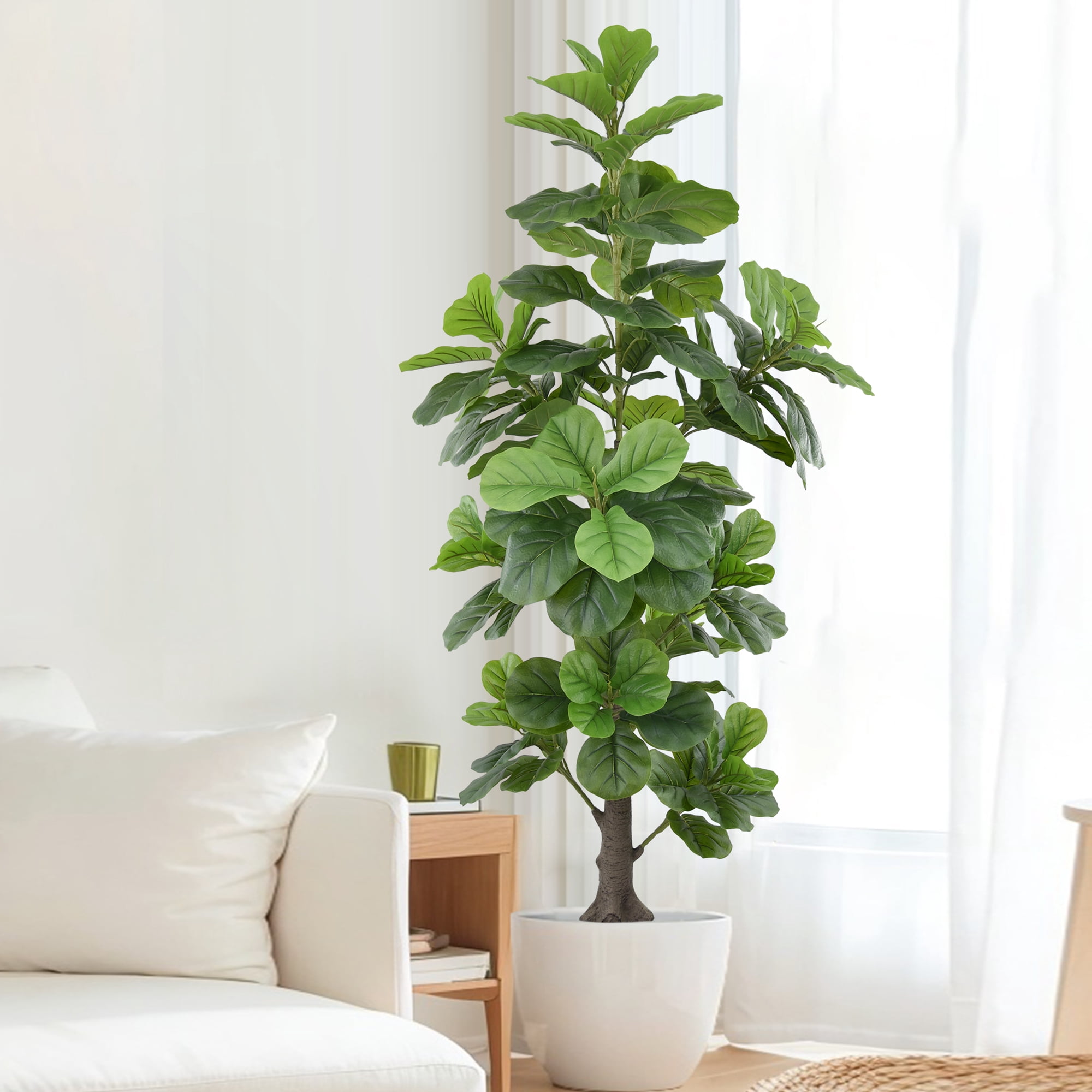 Artificial Fiddle Leaf Fig Tree 6ft(72in)Tall Faux Tree with Large Realistic Trunks and Big Leaves, Fake Floor Potted Artificial plants for Home Office Garden Indoor Outdoor Decor