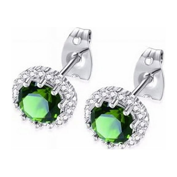 18k White Gold 4 Ct Created Halo Round Emerald Stud Earrings Plated