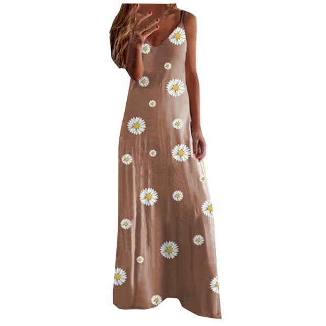 EQWLJWE Robe Longue pour Femmes Robe d'Été Décontractée Imprimée Florale Amincissante pour Fête