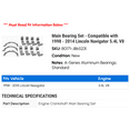 thumbnail image 2 of Main Bearing Set - Compatible with 1998 - 2014 Lincoln Navigator 5.4L V8 1999 2000 2001 2002 2003 2004 2005 2006 2007 2008 2009 2010 2011 2012 2013, 2 of 2