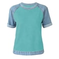 thumbnail image 4 of Sentmoon Chemise en Denim Hauts Athlétiques pour Femmes Manches Courtes Col Rond Patchwork Coupe Régulière avec Imprimé T-Shirts Extensibles pour Femmes Actifs pour le Travail et le Bureau 3TG-5TG, 4 of 5