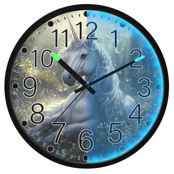 Ryvnso Unicorn in Forest 12 Inch Night Light Wall Clock Silent Battery Operated Luminous Clocks