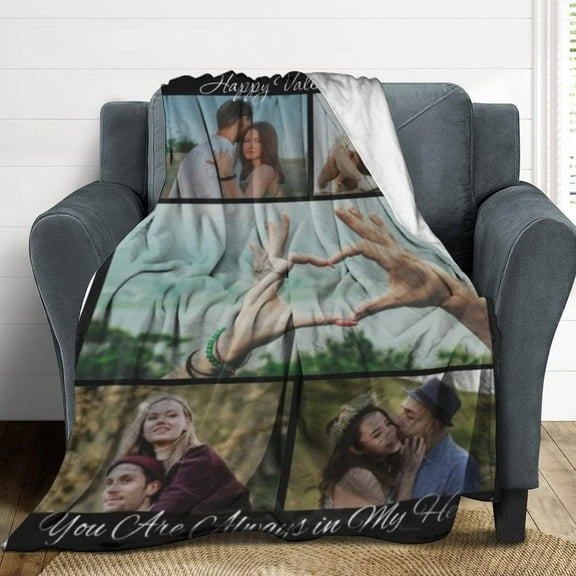 Custom Throw Blanket, with Photos and Text, Picture Collage Blanket, Personalised Gift, for Dad, Mum, Kids, Dog, Friend or on Anniversary, 3 Photos, 50"×60"