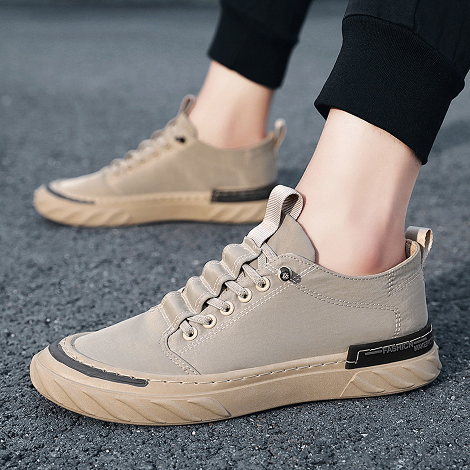 nsendm Men Shoes Adult Male Fashion Casual Shoes for Men Men Low Top Breathable Casual Sport Shoes Mens Casual Shoes Size 11 Wide Khaki 7.5