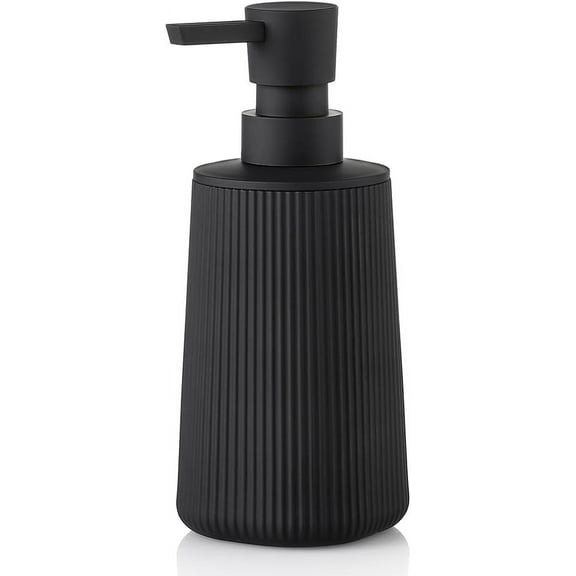 Modern Farmhouse Striped Soap Dispenser - Small Plastic Hand & Dish Soap Dispenser with Pump for Bathroom & Kitchen | Matte Black