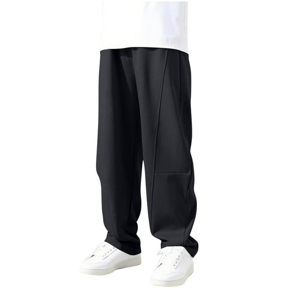 ZACPNCV Boy's Sweatpants Straight Leg Open Bottom Casual Pants Elastic Waist Athletic Joggers Sweat Pants with Pockets Black 12-13 Years