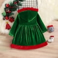 thumbnail image 6 of YWDJ Girls Casual Dress Christmas s Velvet Dresses Dresses Clashing Velvet Belted Dresses Hooded Dresses Ages 3-8 Green 3Y, 6 of 7