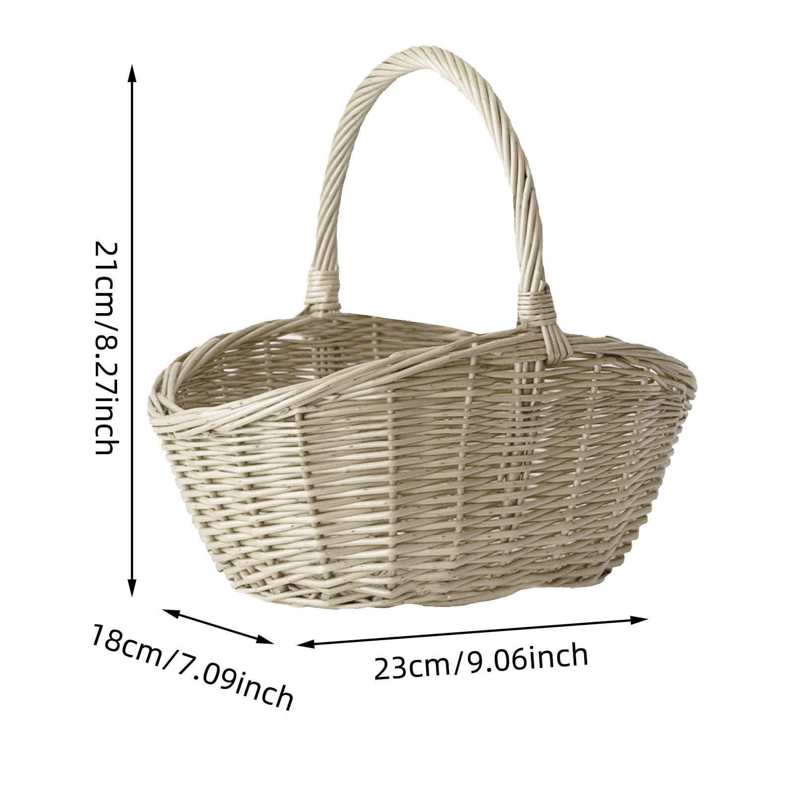 UJMNHYGT Handwoven Wicker Harvest Basket with Handle, 9.06x7.09x8.27 Inch Rattan Woven Storage Basket for Garden Fruit Vegetables Picnic Easter Organizing Flower Girl Gift Basket