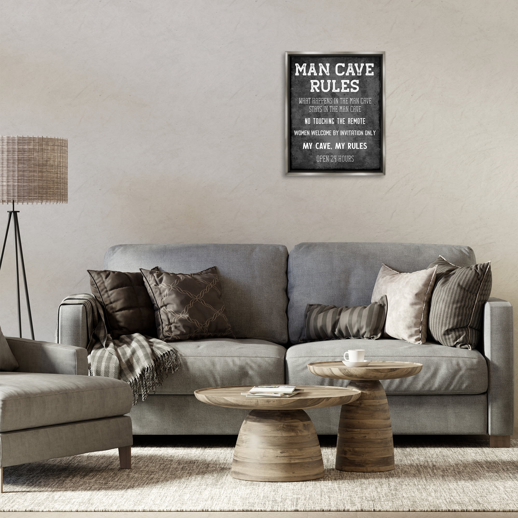 Stupell Industries My Man Cave Rules Typography Painting Gray Floater Framed Art Print Wall Art, 17 x 21