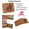 thumbnail image 2 of MARSHAL Wolf Design Men's Vintage Leather RFID Blocking Bifold Wallet for Hunters & Outdoorsmen Tan, 2 of 9