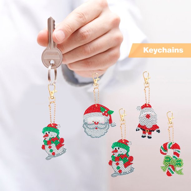 Cuadros Decorativos 4 Uds llavero de Navidad DIY Kit de pintura de diamante con forma especial completa regalo DQrwqpou Nuevos Originales