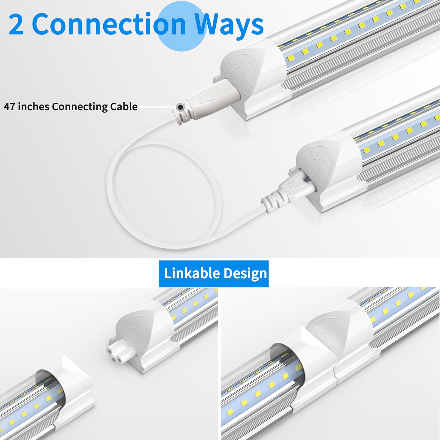 JESLED 8ft T8 LED Shop Light Fixture, V Shape 72W 6000K Cool, 4-Pack