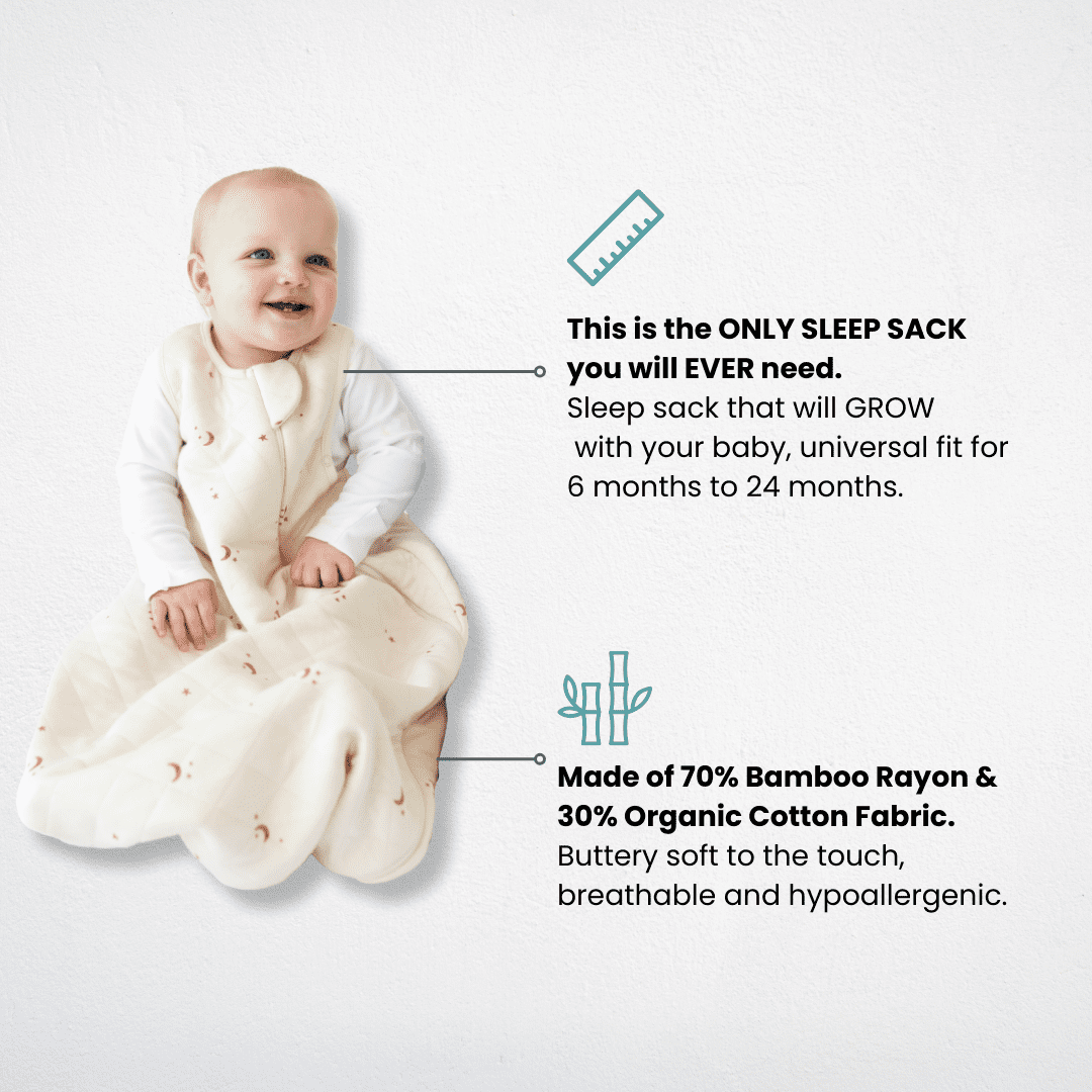 Tealbee Dreambag - Bamboo Grow-with-Baby Sleep Sack for 6-24 Months - All Season 1.2 TOG, Unisex, Moon Stars