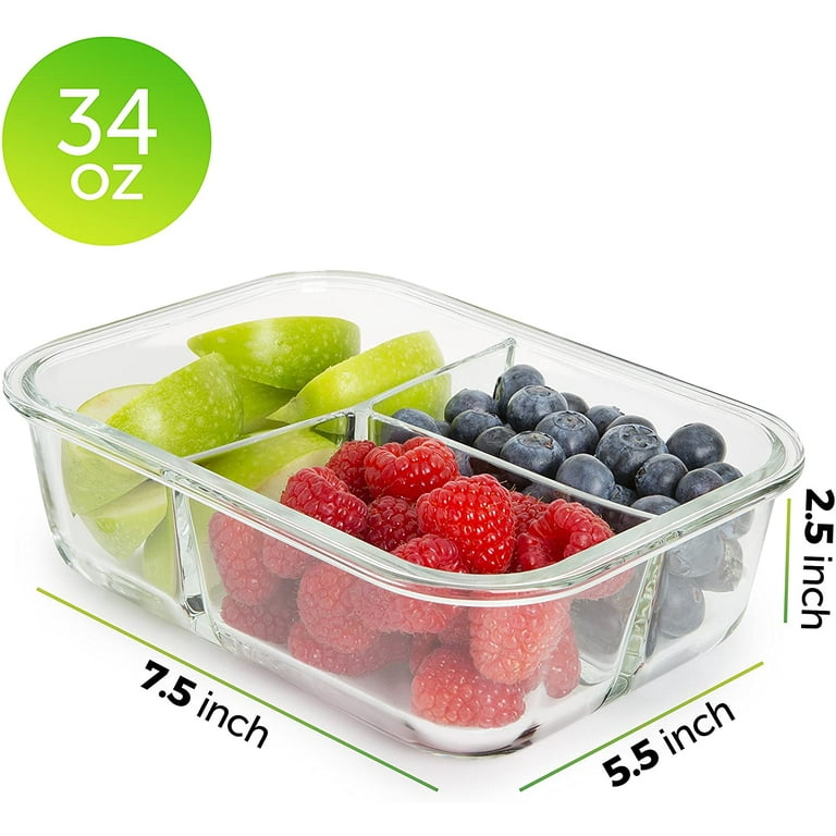 2 & 3 Compartment Glass Meal Prep Food Storage Containers with