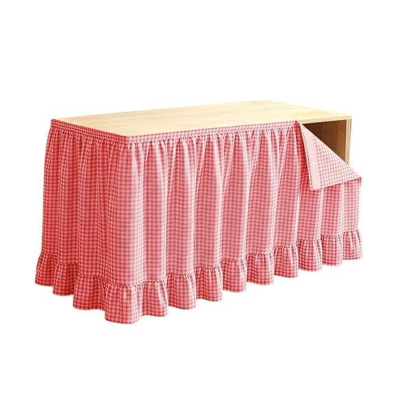 75*180cm Solid Ruffled Desk Table Skirt Wrinkle Resistant Decorative Cover For Kitchen Indoor Event Table Decoration Red