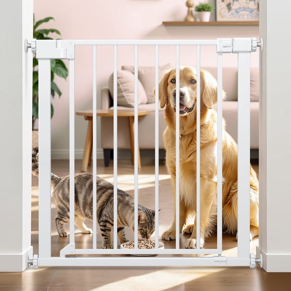 Pet Gate, Caveen 29.5''-32.2''Dog Gates for Stairs & Doorways, Gate for Ages 6 to 36 Months, White