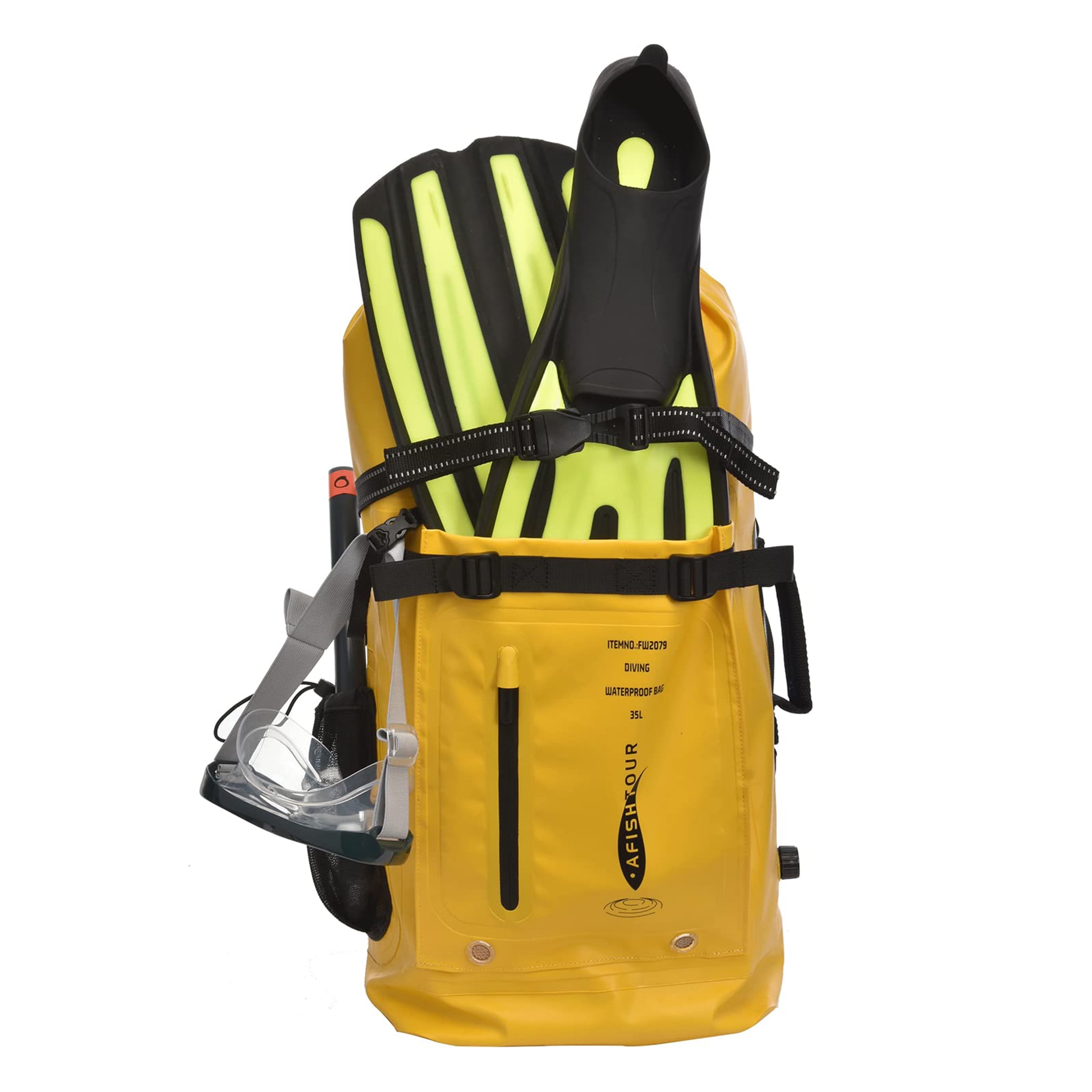 AFISHTOUR Dry Bag Waterproof Backpack, 35L Heavy Duty Roll Top Floating Dry Backpack for Kayaking, Hiking, Camping, Travel (Yellow)