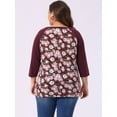 thumbnail image 4 of DARING DIVA Women's Plus Floral Tops Round Neck 3/4 Sleeves Blouse 1X Burgundy, 4 of 6