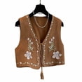 thumbnail image 2 of Vmvidoty Women's Cowgirl Vest Western Outfit Linen Vest Embroidered Boho Tops Khaki 2XL, 2 of 9