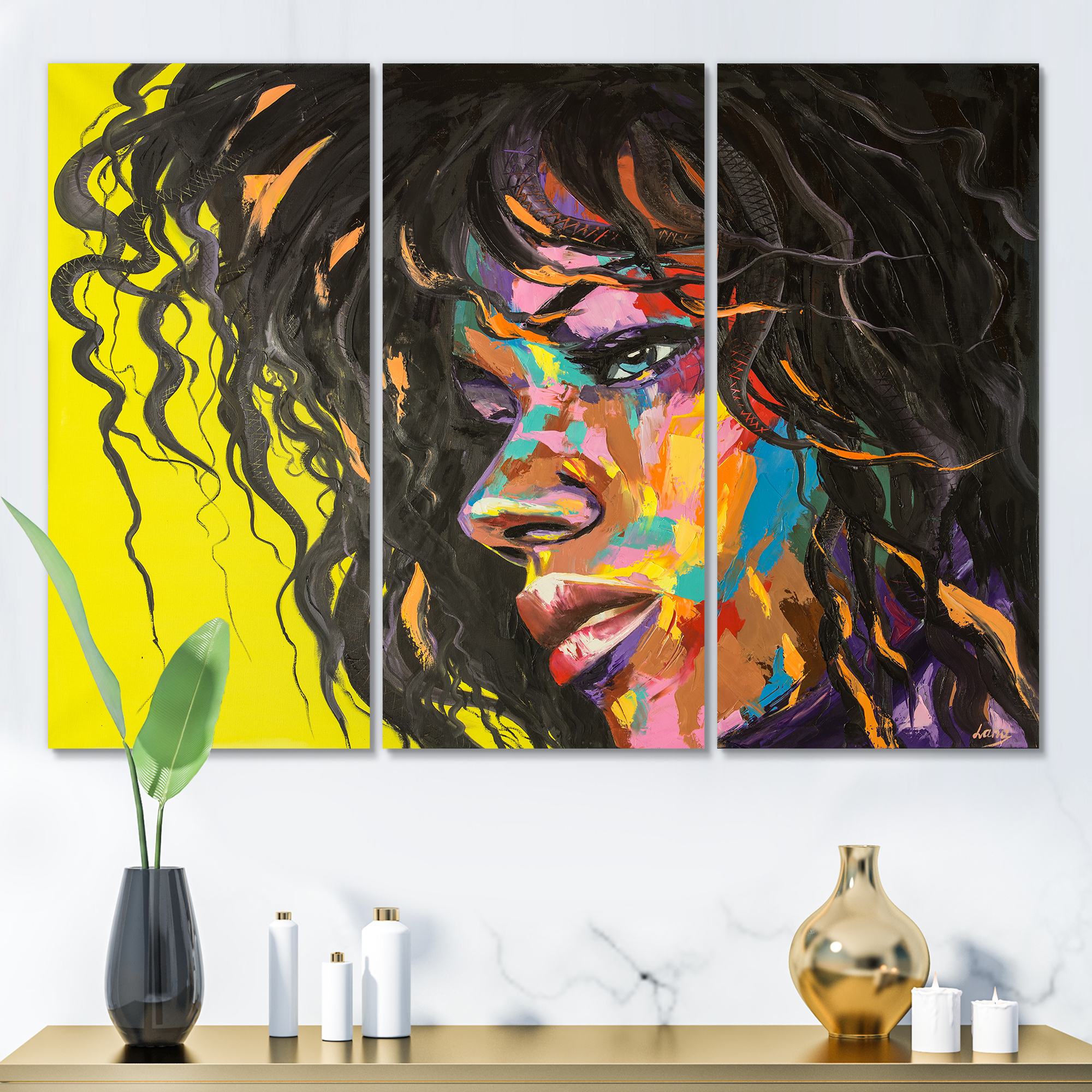 Designart ' Abstract Colorful Fantasy Portrait Of A Young Woman I ' Modern Canvas Wall Art Print