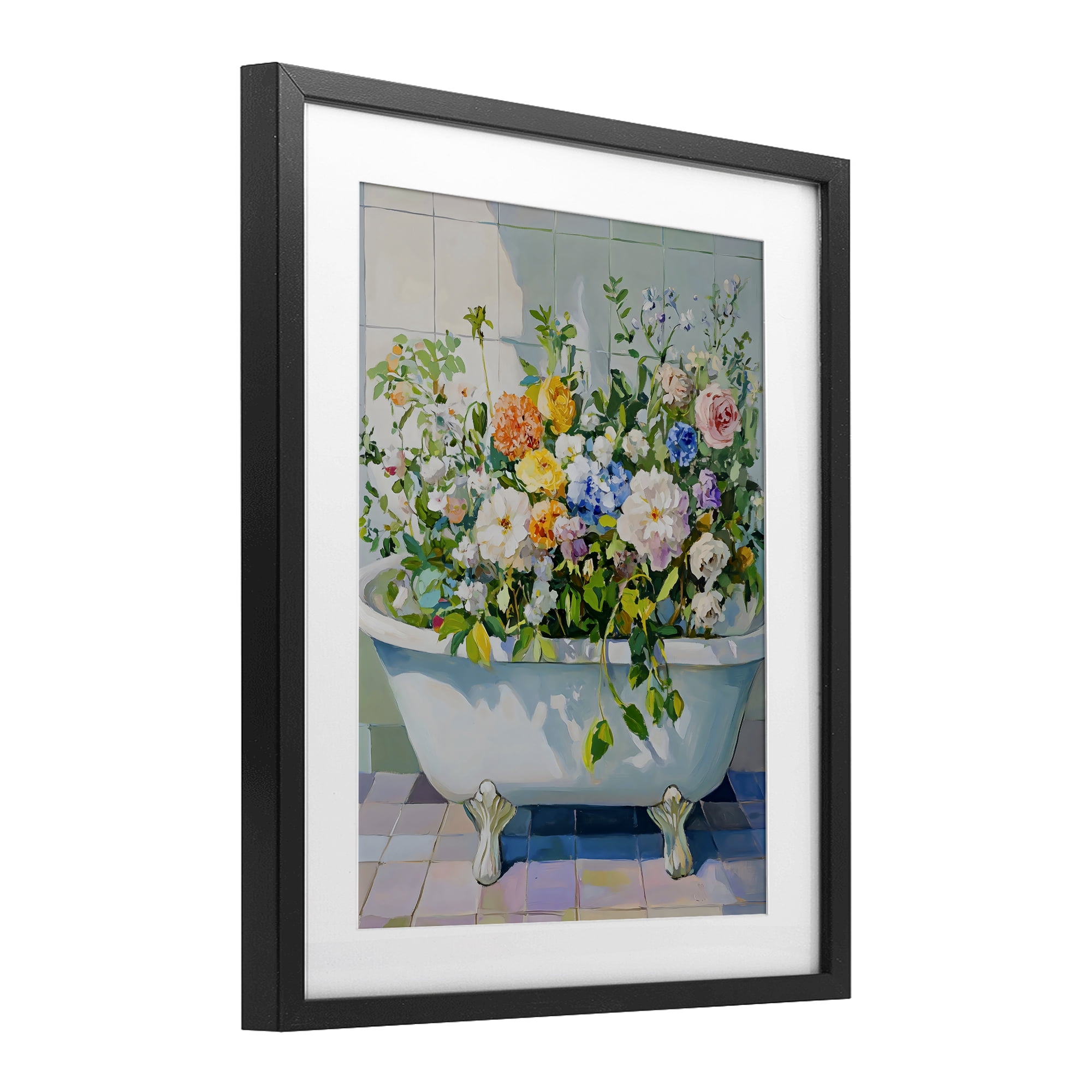 Stupell Industries Vintage Bathtub Bouquet Overgrowth Black Framed Print Under Glass, design by The Prints Vibe