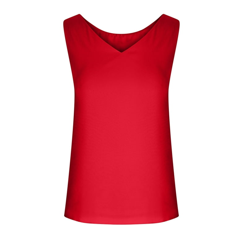 RQYYD Reduced Chiffon Tank Tops for Women's Summer Sleeveless Business  Shirts Blouse Casual Lightweight Solid V Neck Loose Fit Flowy Tunic(Red,XL)  