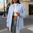 thumbnail image 2 of Women's Striped Formal Attire Long Sleeve Shirt Blouse Top Business Casual Office Work Professional Elegant Button Up | CSEONE,Blue L, 2 of 9