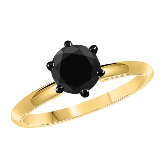 AoneJewelry 0.50 - 3.00 Carat 10K Yellow Gold Solitaire Black Diamond Engagement Ring