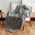 thumbnail image 2 of Cozy Bliss Luxury Soft Faux Fur Throw Blanket for Couch Living Room Bedroom,60 * 80 Inches Gray, 2 of 5