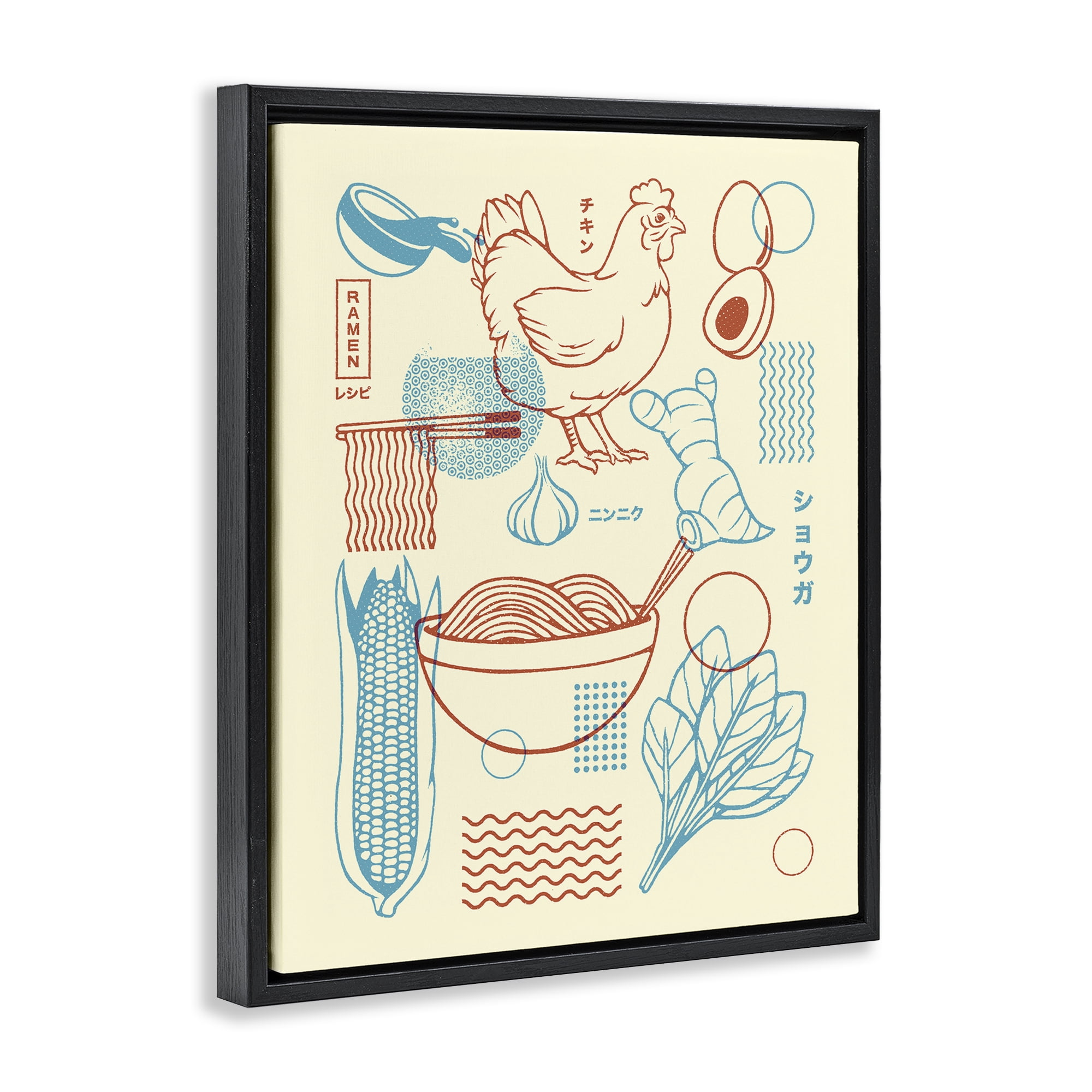 Stupell Industries Minimalist Ramen Ingredients Black Framed Floater Canvas Wall Art, design by Tobe Fonseca