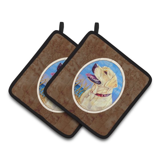 Carolines Treasures 7158PTHD Yellow Labrador at the Beach Pair of Pot Holders 7.5HX7.5W multicolor