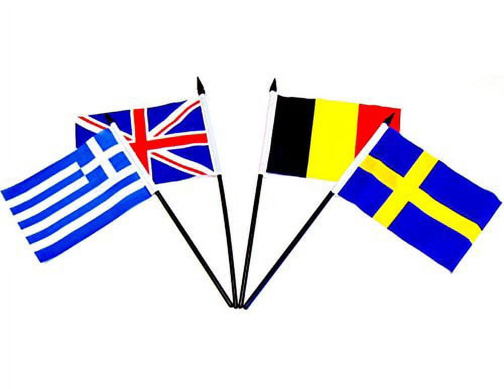 EUROPEAN UNION (EU) WORLD FLAG SET with BASES--28 Polyester 4"x6" Flags, One Flag for Each Country in the European Union (EU), 4x6 Miniature Desk & Table Flags, Small Mini Stick Flags
