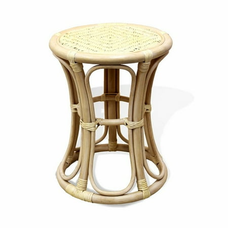 Natural Rattan - Breeze Natural Rattan Wicker ECO Stool Plant Stand Handmade Design, White Wash