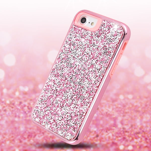 Apple Iphone 8 Iphone 7 Iphone 6s 6 Phone Case Glitter Heavy Duty Rugged Hybrid Soft Tpu Hard Pc Crystal Bling Diamond Electroplated Frame Protective Shockproof Cover Pink For Iphone 7 8 6s 6 Walmart Com