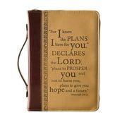 Christian Art Gifts Tan Faux Leather Bible Cover for Men and Women I Know The Plans - Jeremiah 29:11 Zippered Case for Bible or Book with Handle, Extra Large