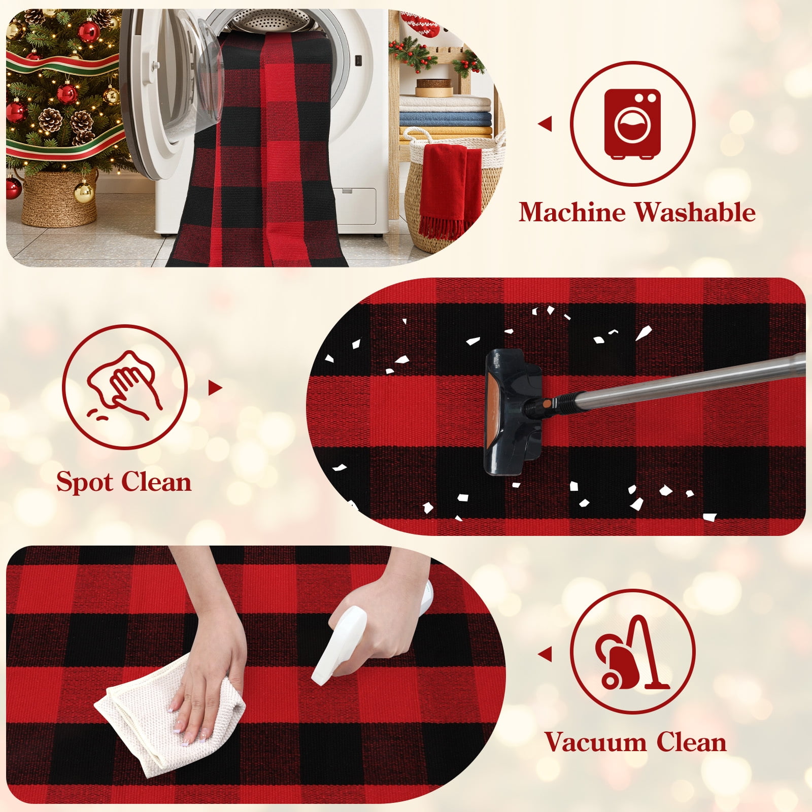 RUG ROBOT Christmas Buffalo Plaid Area Rug 27.5"x43", Washable Door Mat Indoor Outdoor Entrance, Reversible Front Porch Rug, Farmhouse Checkered Layering Rug for Kitchen Home Decor, Red and Black