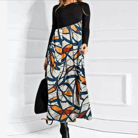 

AXXD maternity dress Autumn And Winter Casual Slim Long-Sleeved Long Bohemian Printed Dress Fall Dresses For Women black dress shoes for men black maxi dress