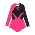 thumbnail image 4 of YEAHDOR Kids Girls Long Sleeve Shiny Rhinestone Mesh Tutu Figure Skating Dress Dancewear Hot Pink-A 14, 4 of 7