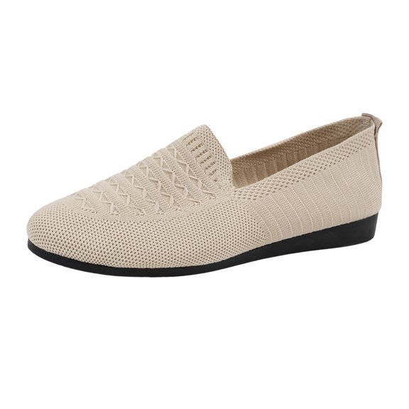 Mesh Flats for Women Breathable Slip on Sneakers Round Toe Arch Support Sneaker Casual Comfortable Walking Shoes for Work Travel Foldable Washable Beige 36