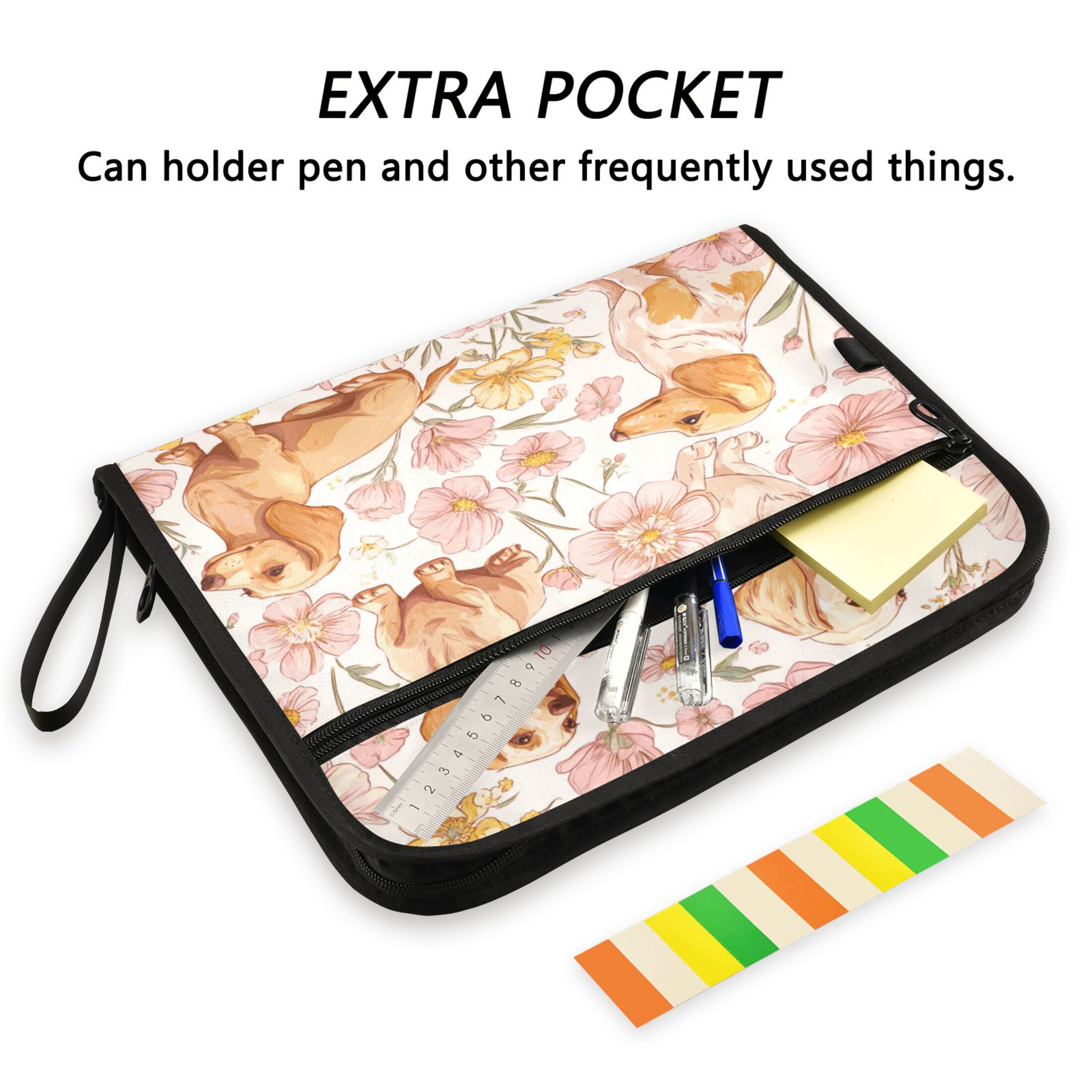 Folder Waterproof A4 Size File Folder Home Work Office Categorized Storage File Manager 13 Individual Pockets Lovely Cartoon Dachshund Dogs
