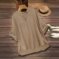 thumbnail image 4 of XUNKUSGA Women's Blouses Fashion Notched V Neck Rolled Up Tops for Women Casual Loose High-low Hem Shirts for Women with Button Side S-2XL Brown, 4 of 5