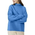 thumbnail image 2 of Women Mock Neck Sweater Chunky Long Sleeve Knitted High Low Hem Trendy Fall Winter Jumper Top Blue One Size, 2 of 9