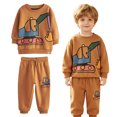 thumbnail image 2 of CAICJ98 Toddler Boy Clothes Long Sleeve Excavator Print Sweatshirt Pullover Tops + Pants 2Pcs Fall Winter Outfit (Orange,2-3 Years), 2 of 9